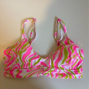 Women’s Aerie Vibrant Pink and Green Pattern Bikini Top